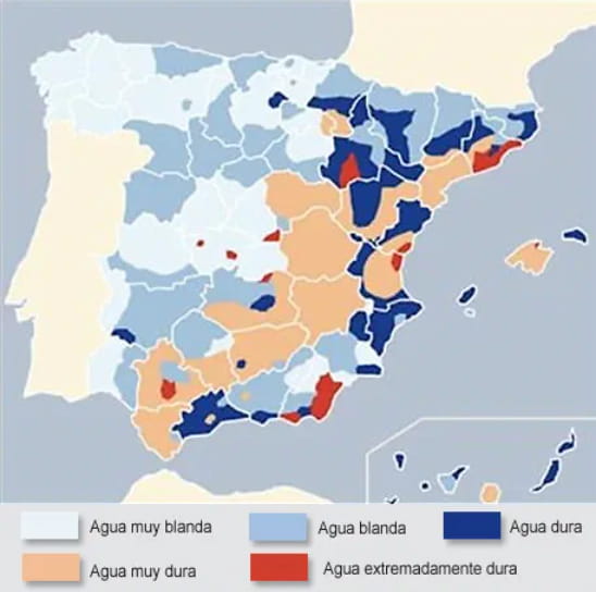 Mapa de la dureza del agua en España