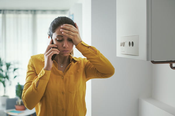 Una mujer llamando al servicio técnico de calderas de HomeServe