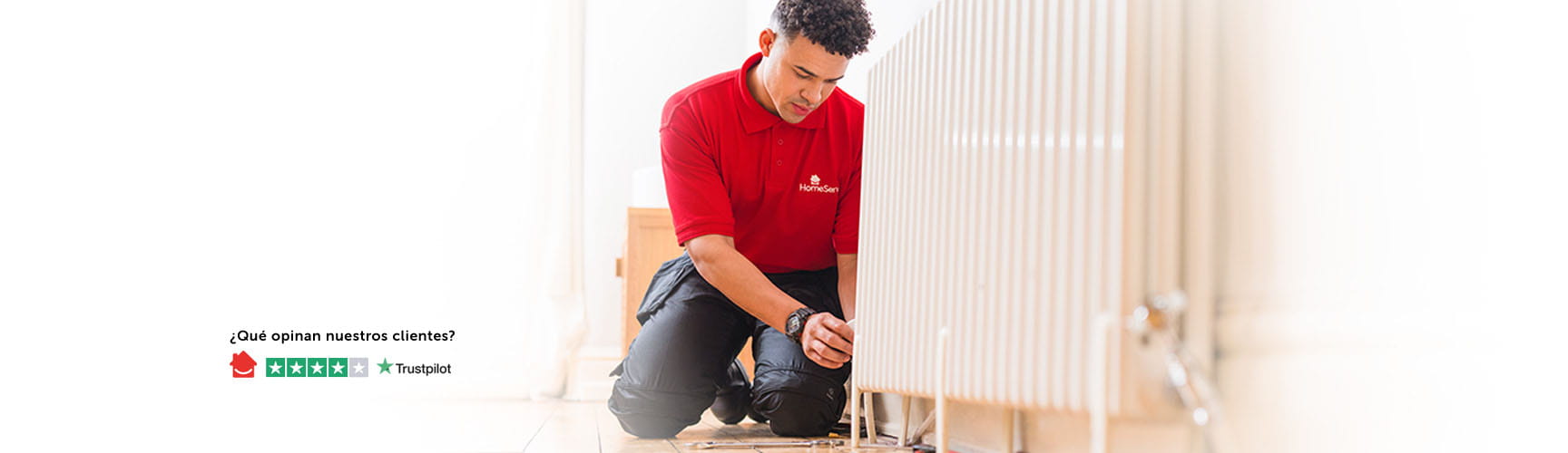 Fontanero de HomeServe cambiando un radiador en una habitación